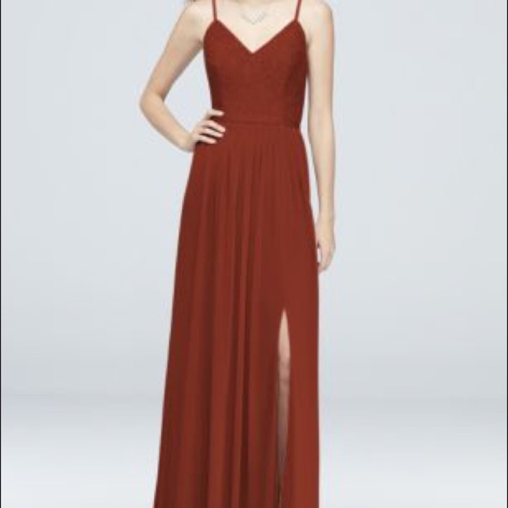 David’s bridal Corded Lace and Mesh Long Bridesmaid Dress